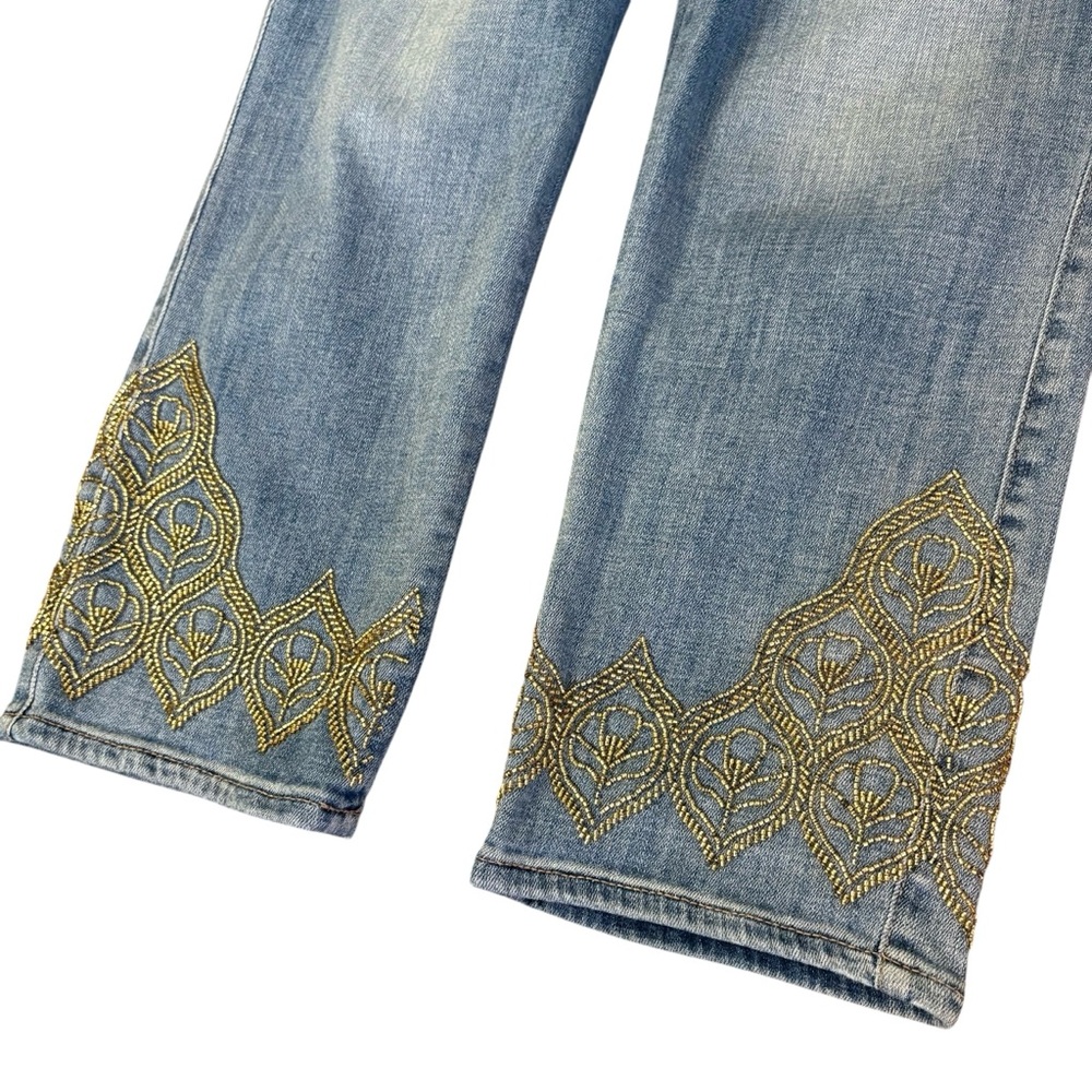 White House Black Market Slim Crop Jeans Gold Beading Size 12